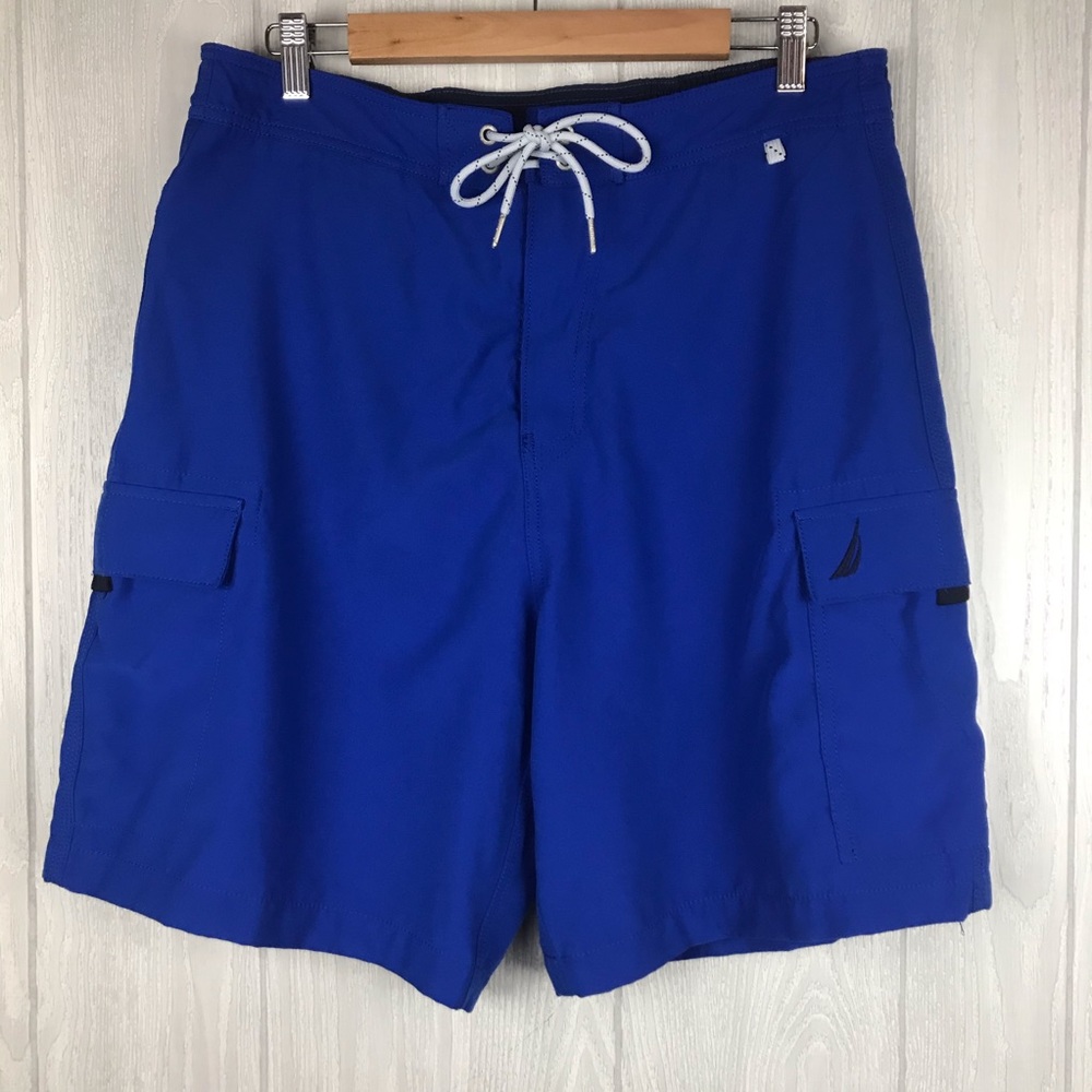 Nautica blue lined swim trunks bathing suit shorts with pockets